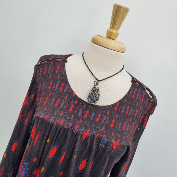 Lucky Brand Womens Aztec Print Tunic Top Blouse Plus Size 1X 3/4 Sleeve Black - Picture 5 of 14